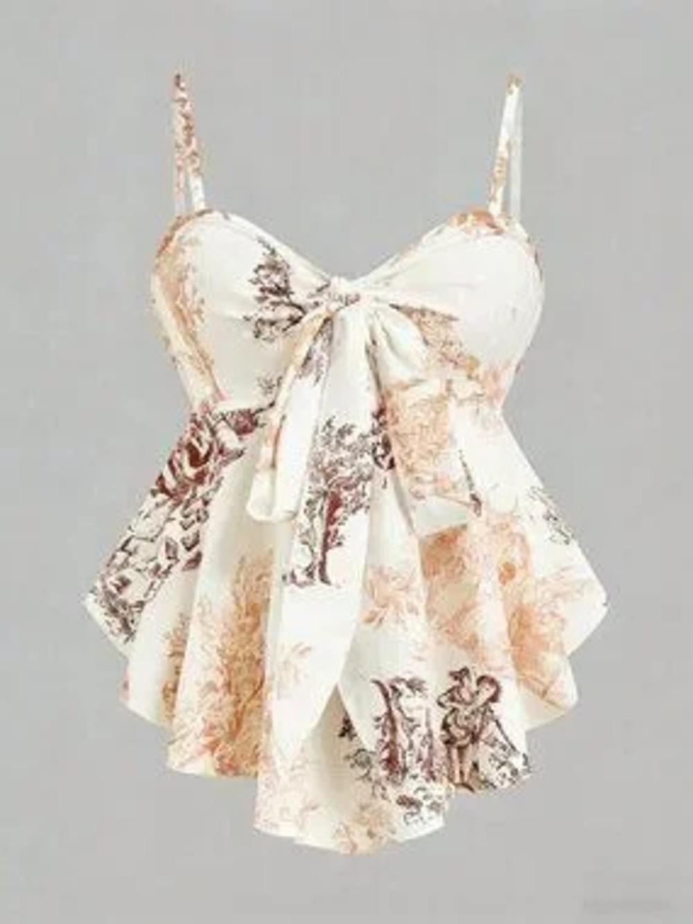 Rust Brown Boho Women's Textured Print Fitted Camisole